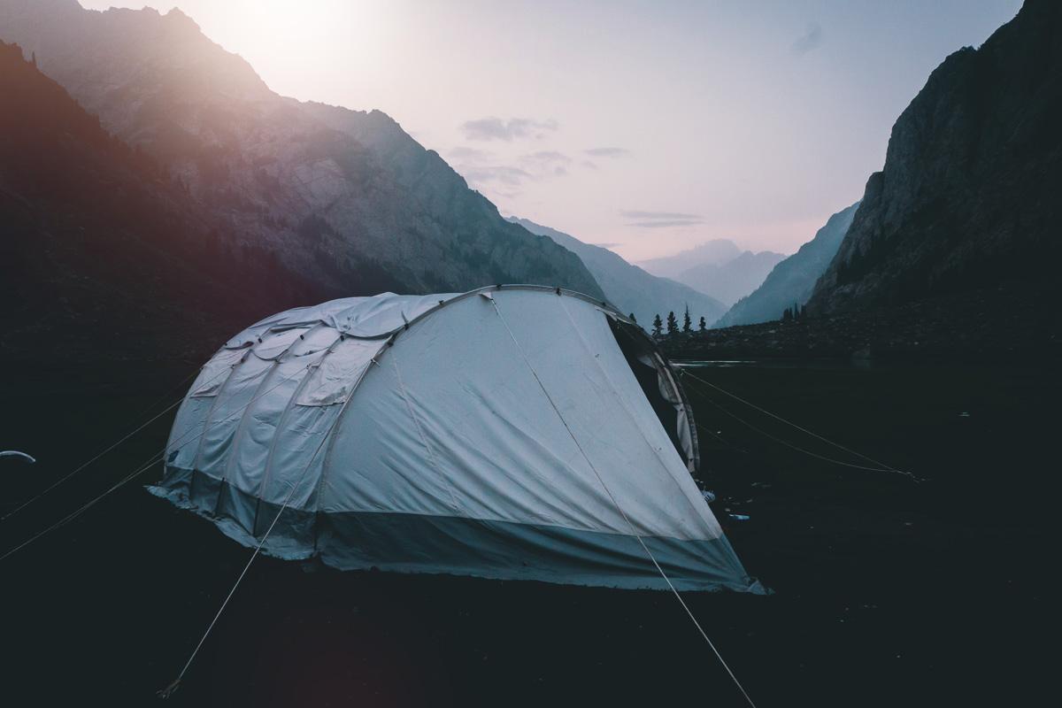 a big 8 man air tent in the mountains