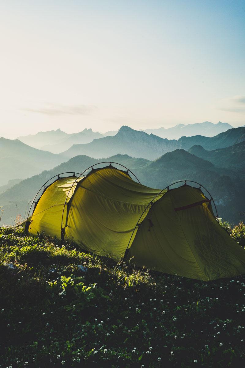 a big 6 person tunnel tent in the wild