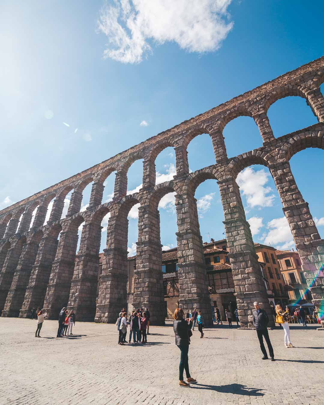 the double stone arches of the segovia aqueduct