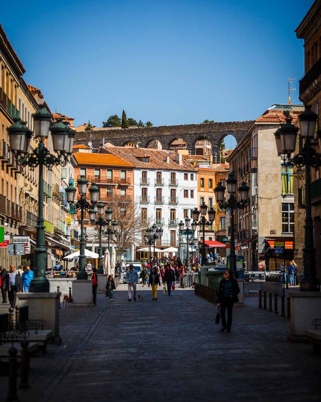 the acueducto de segovia from the city