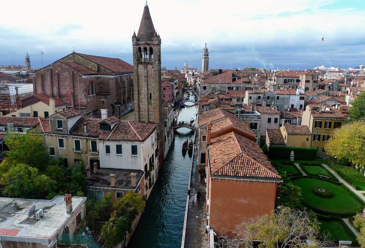 aerial view of a hidden garden in venice