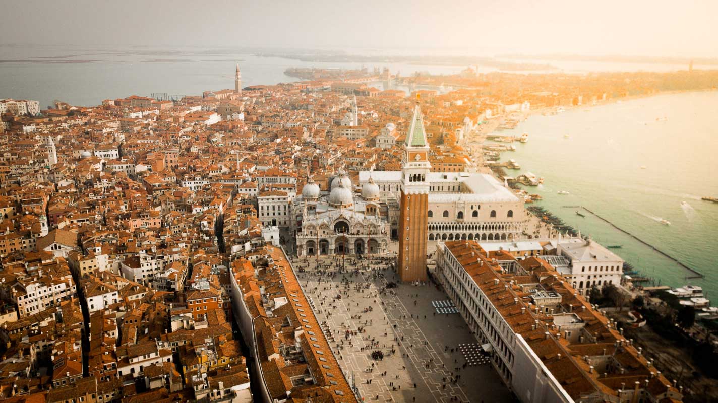 aerial view of venice and the piazza san marco