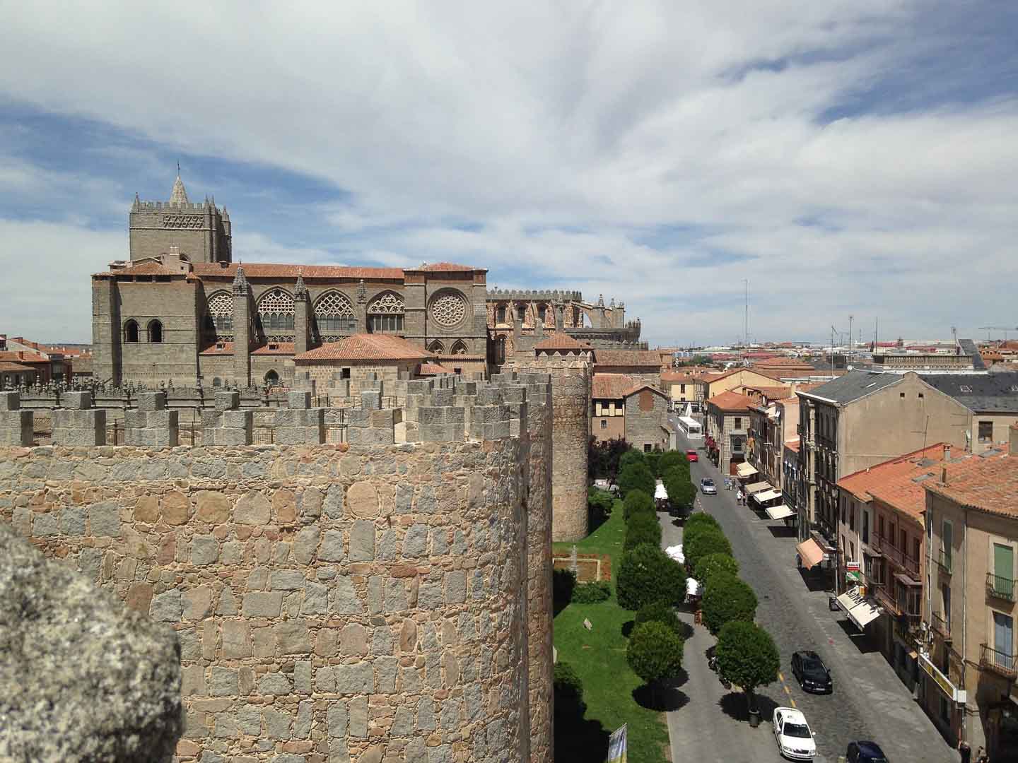 avila cathedral from the walls of avila spain