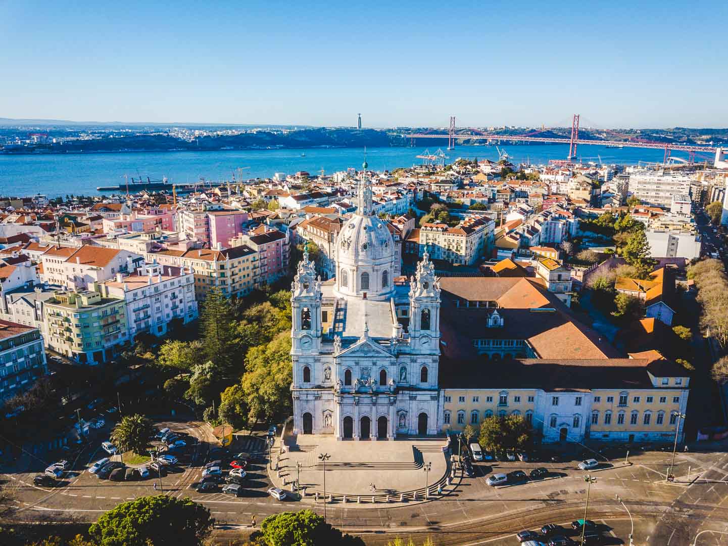 basilica da estrela lisbon portugal from the sky