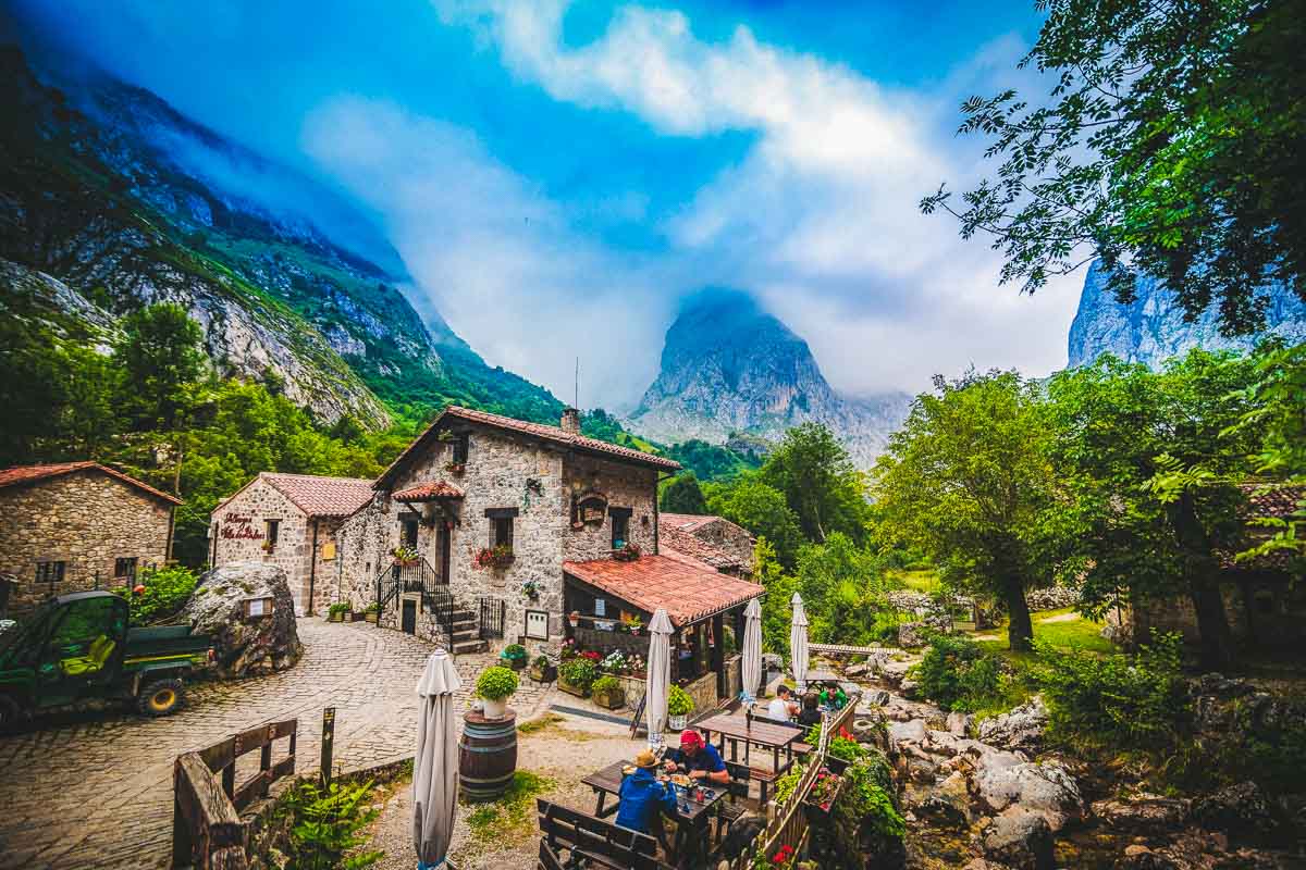 main view of the village of bulnes in asturias spain