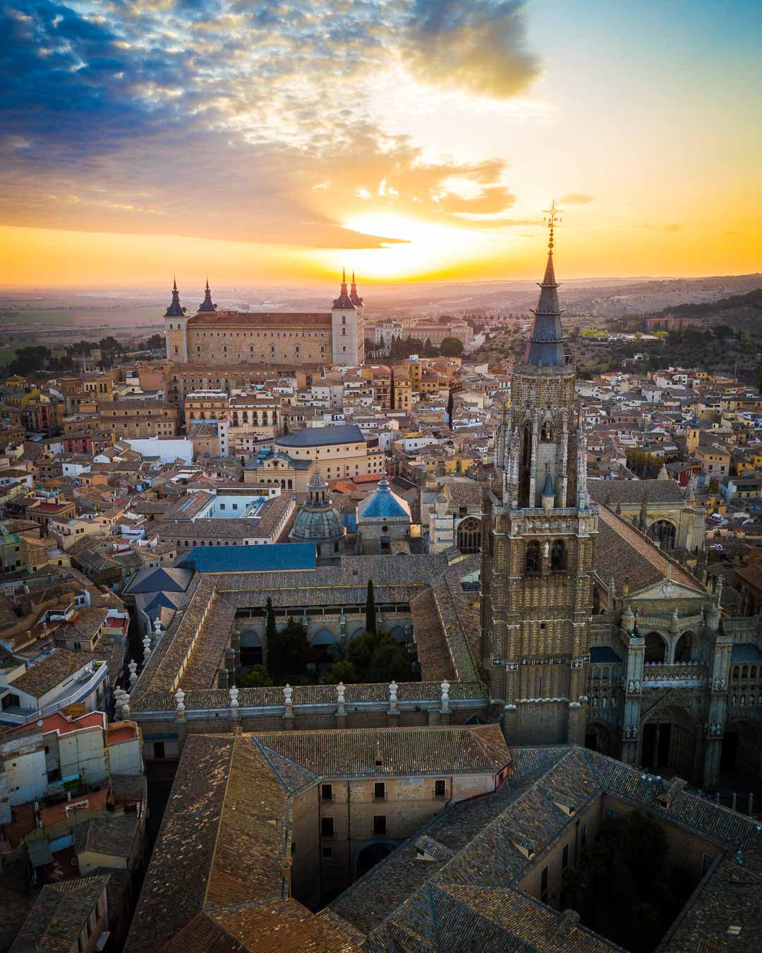 sunrise over the cathedral in toledo spain