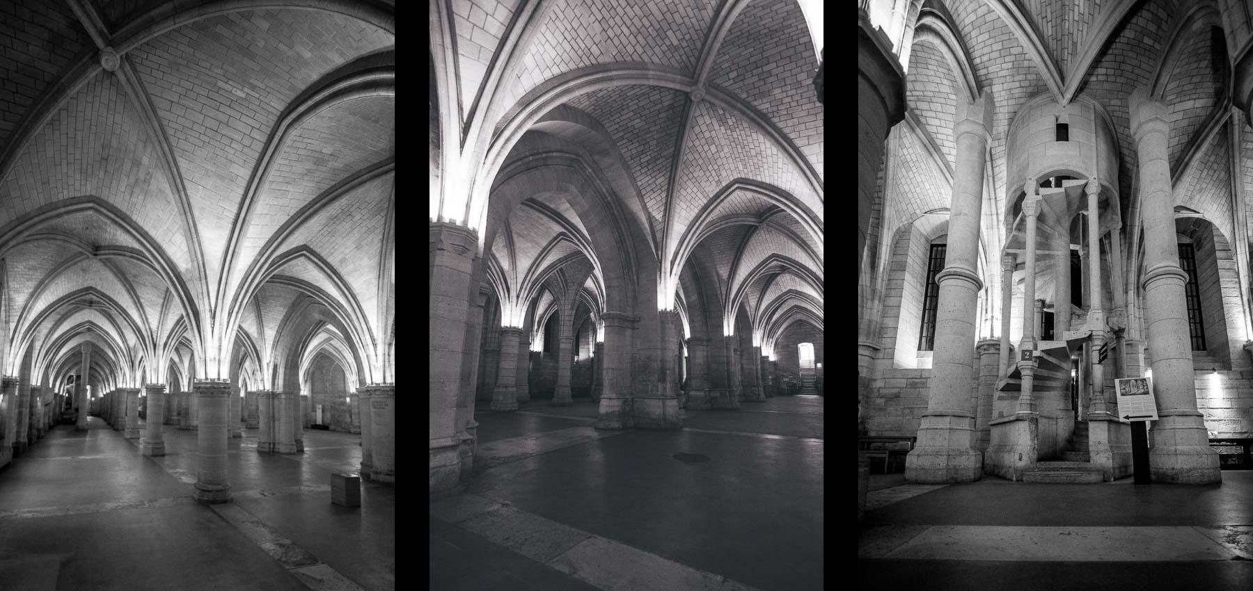 inside the conciergerie paris black and white collage