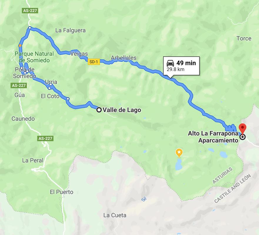 driving map valle del lago asturias spain