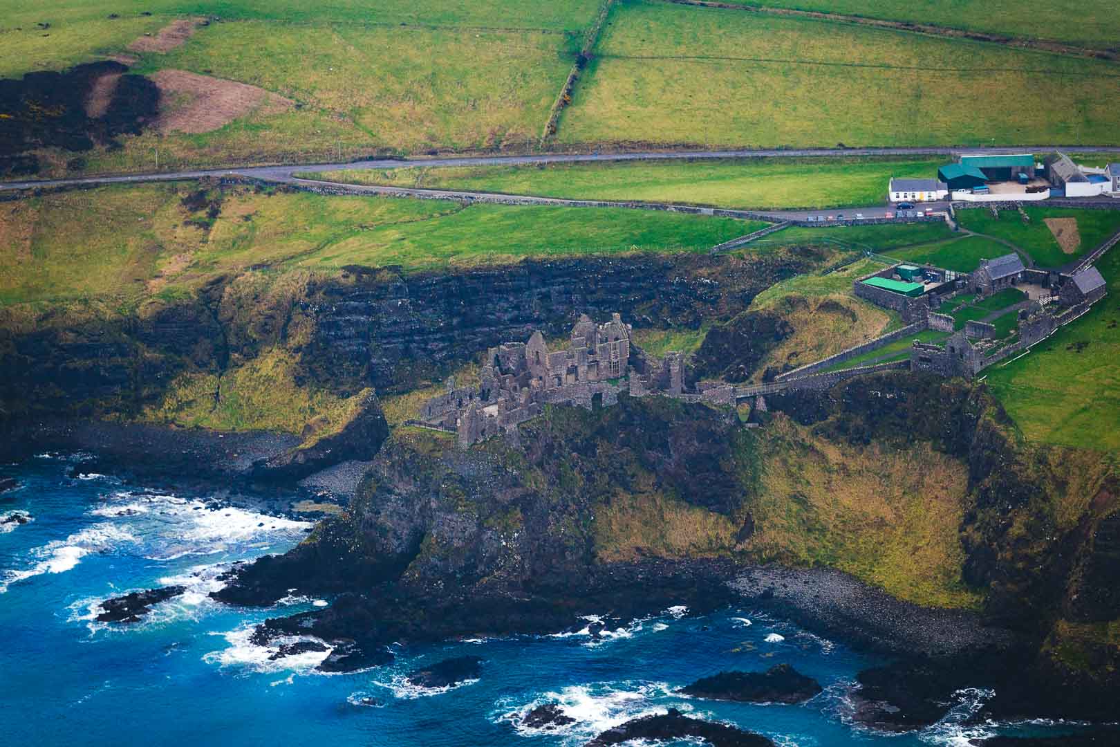 aerial view of dunluce castle northern ireland