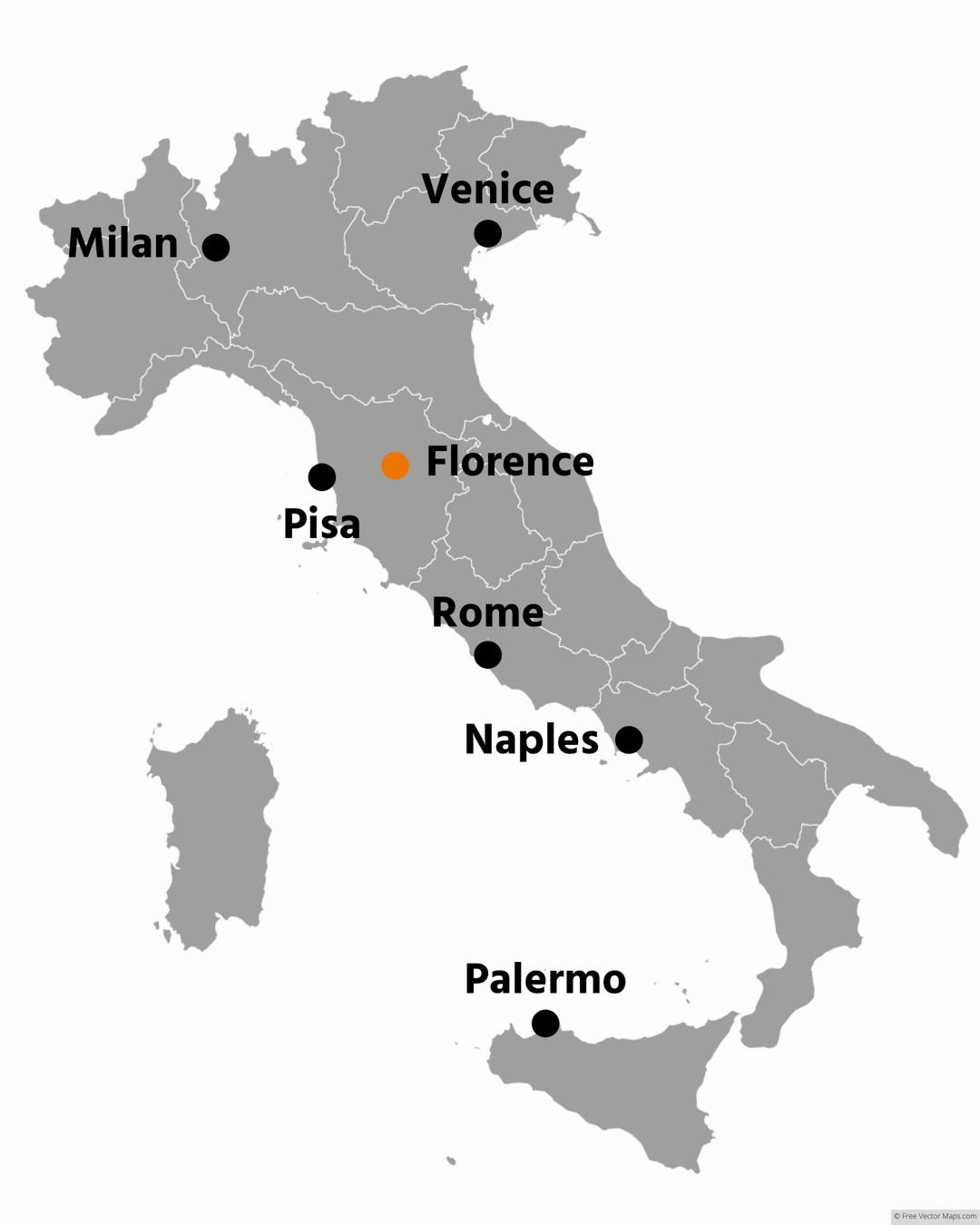 florence on the map of italy