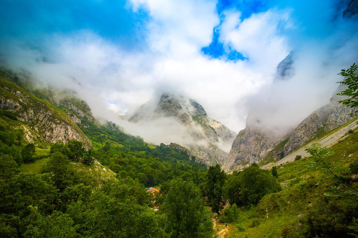 looking back at bulnes on the hike to sotres