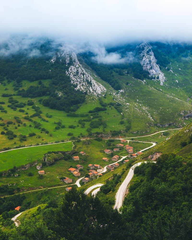 mountain huts in the valley right below sotres