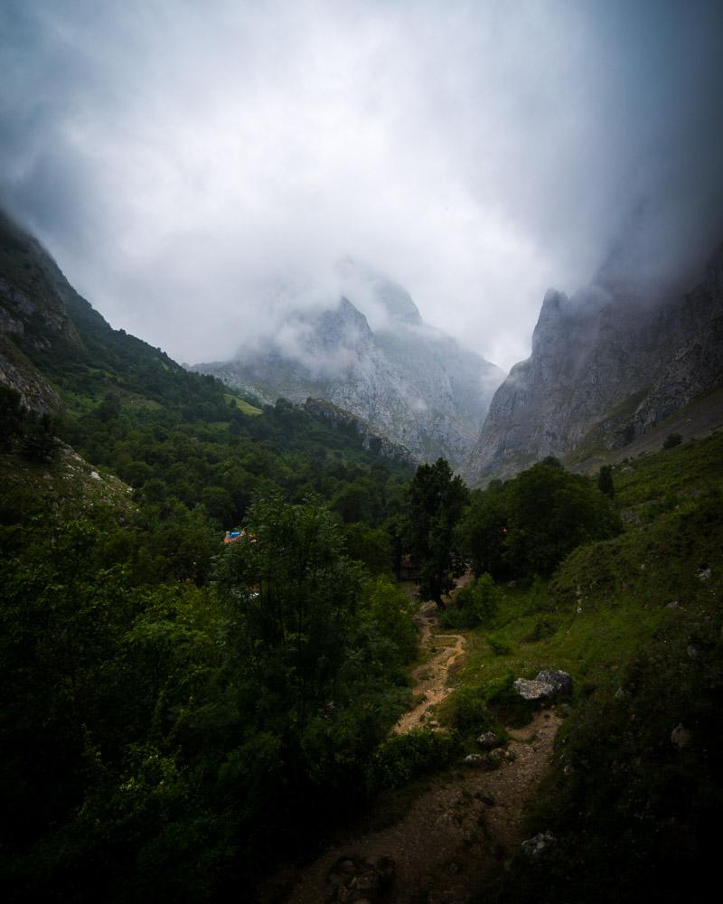 return to bulnes from sotres in the fog vertical version