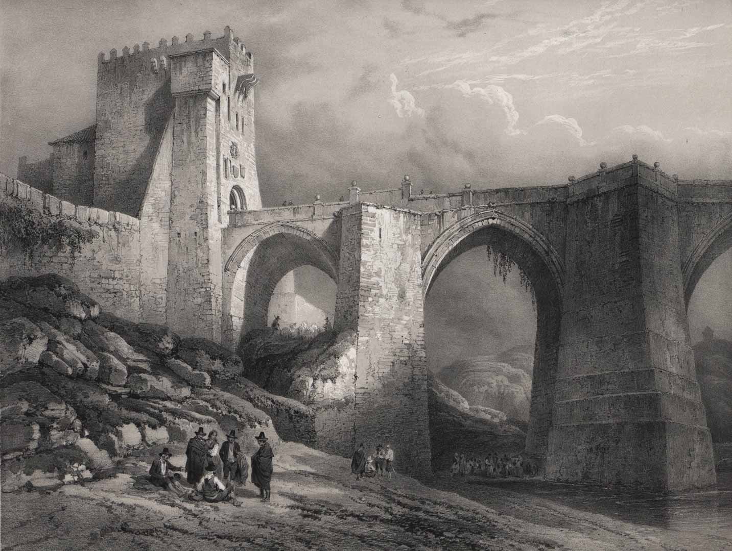 historic representation of the puente de san martin toledo spain