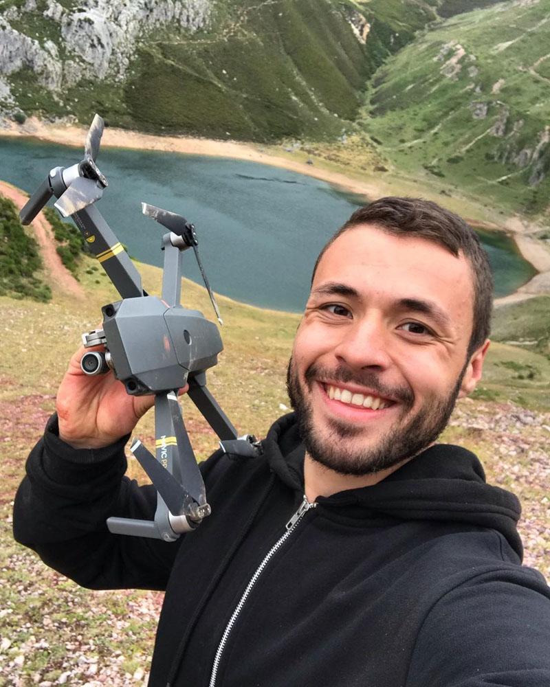 kevmrc smiling after finding his crashed drone