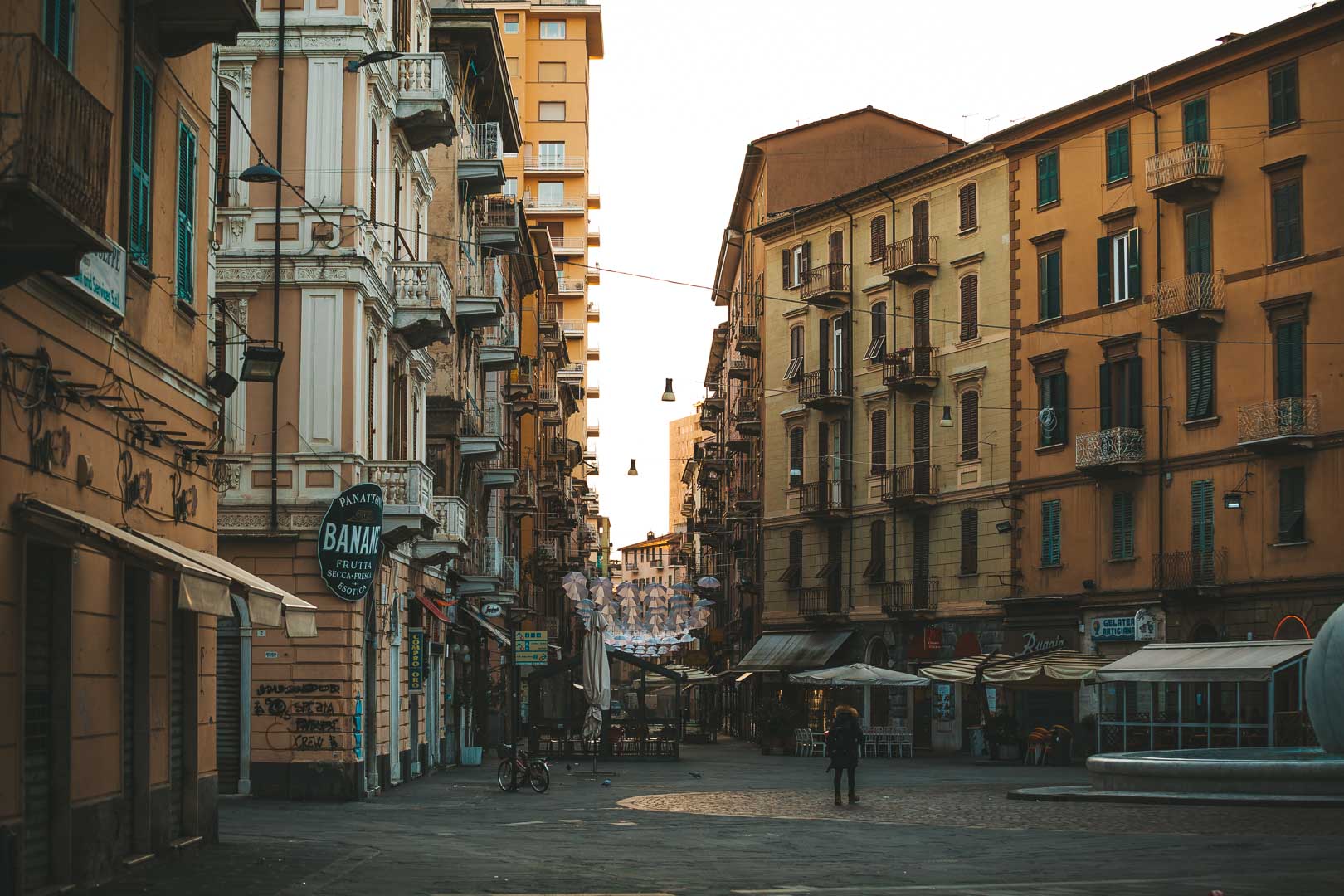 big square of la spezia at sunrise