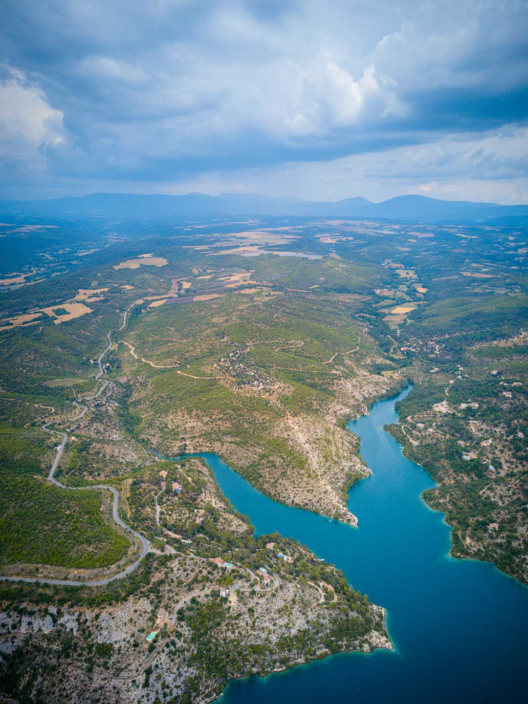 impressive panorama of lac esparron de verdon from the sky