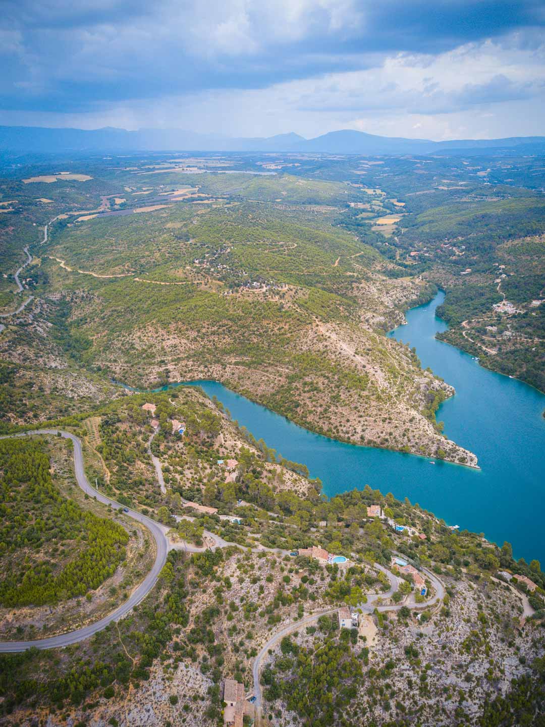 the land around lac esparron de verdon from above