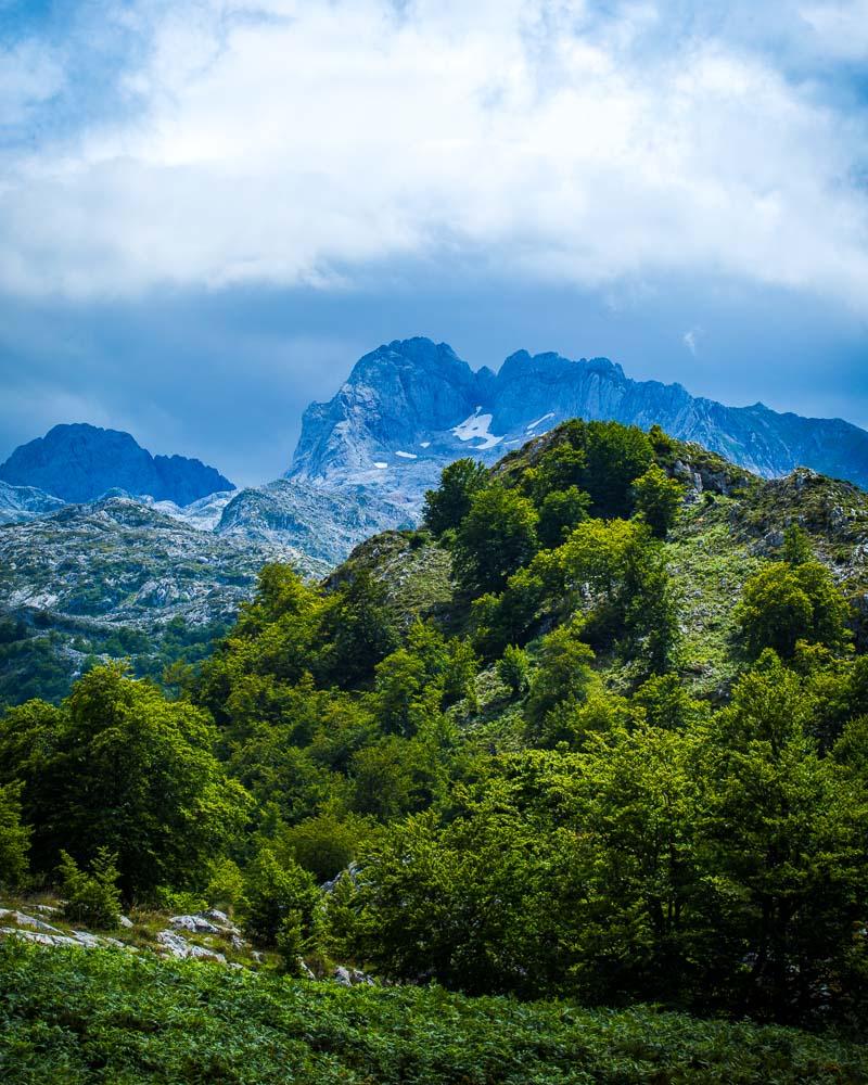 beautiful mountain range in the background of covadonga lakes