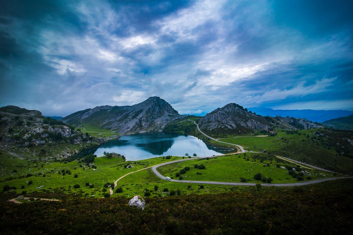 view on the lagos de covadonga picos de europa from the mirador