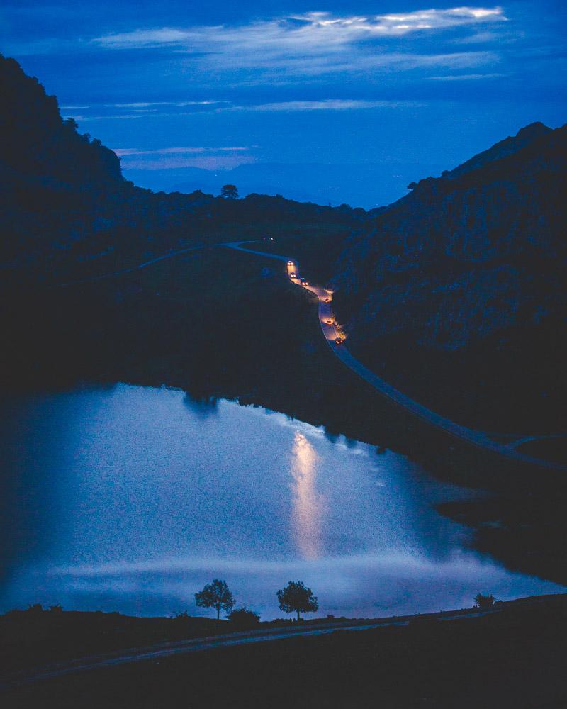 night time on the road to picos de europa lagos de covadonga