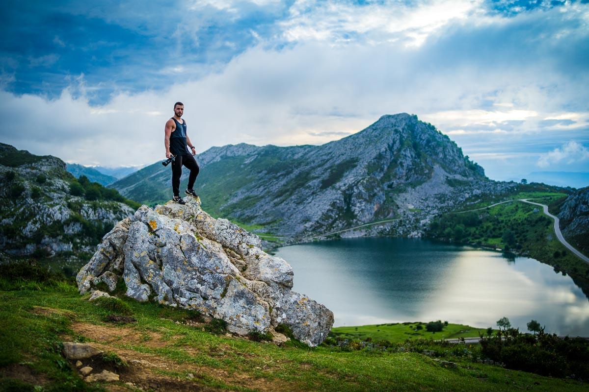 kevmrc standing on a rock at the covadonga lakes