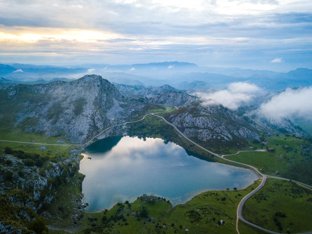 sunset above the clouds at the lagos covadonga