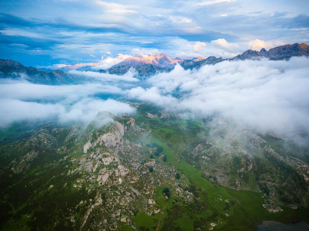 sunset at the mountains in covadonga