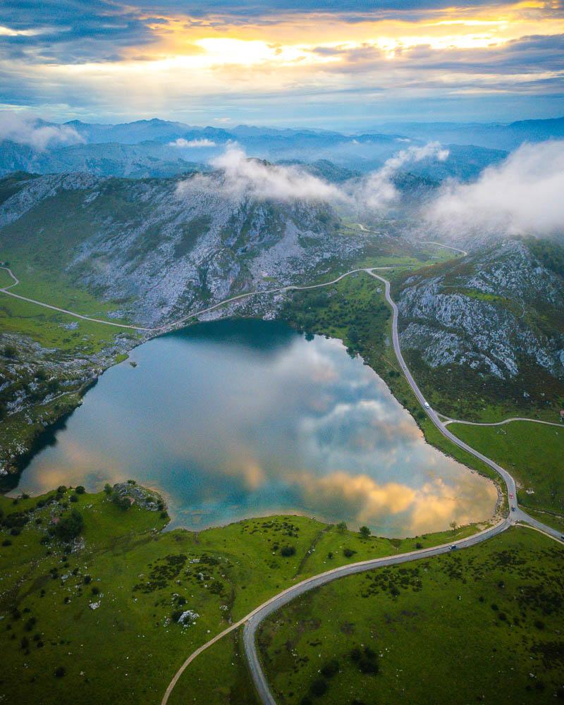 lakes of covadonga at sunset