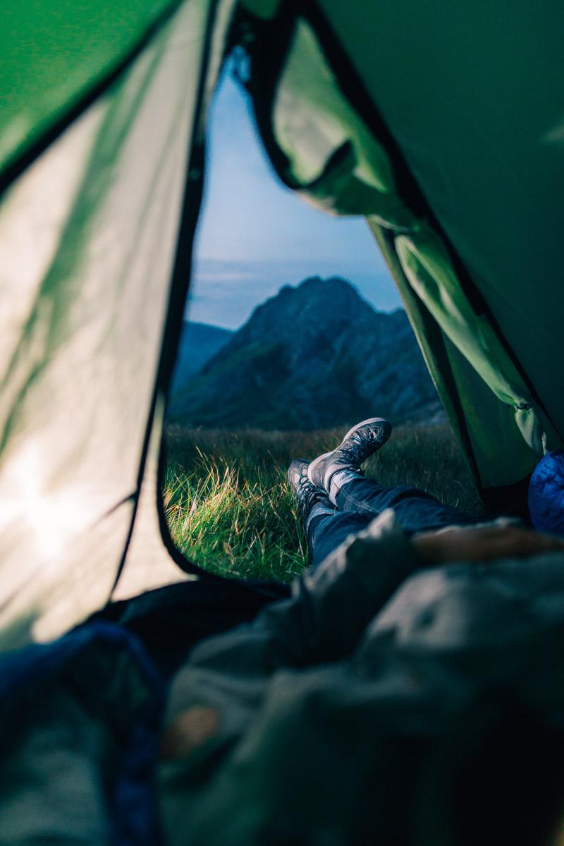 laying inside a great 4 person air tent