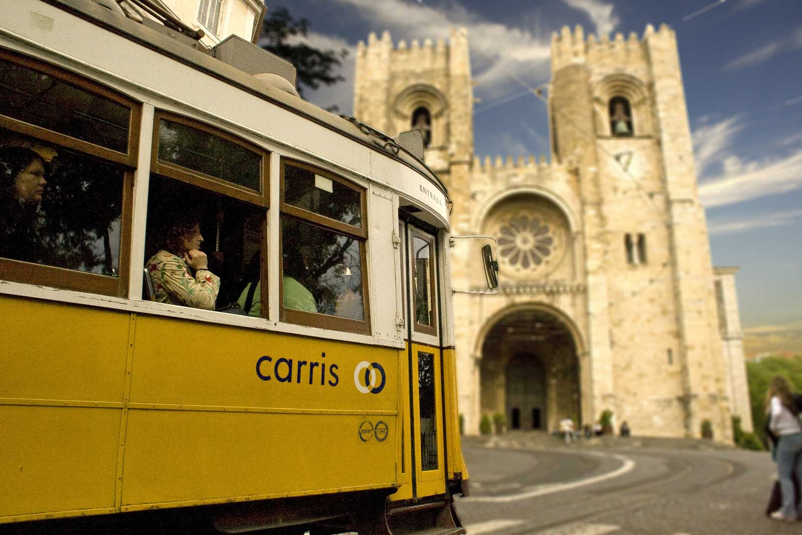 lisbon cathedral and the yellow tram