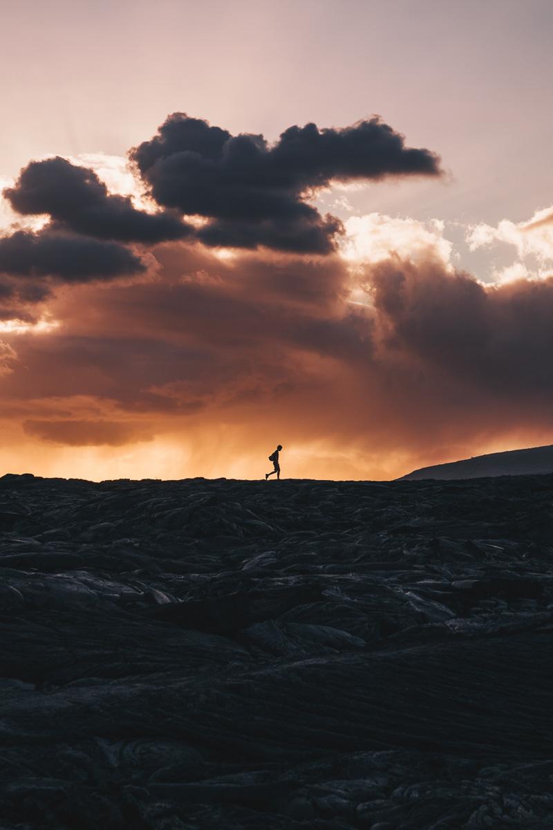 lone walker on night hikes before the sun goes down