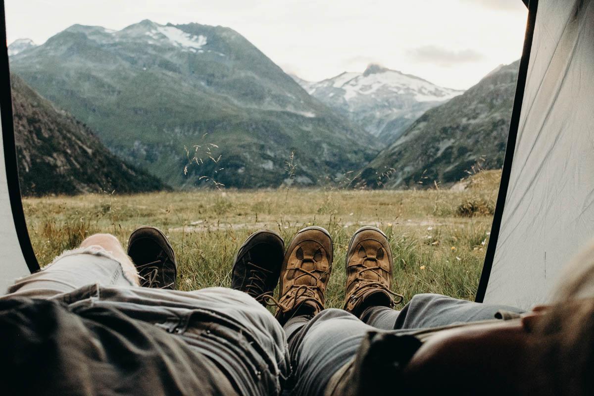 looking at the mountain from the comfort of a tall 4 person tent