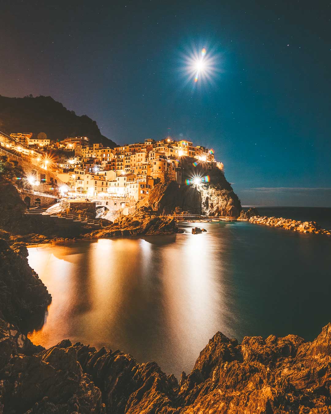 lights of the village of manarola