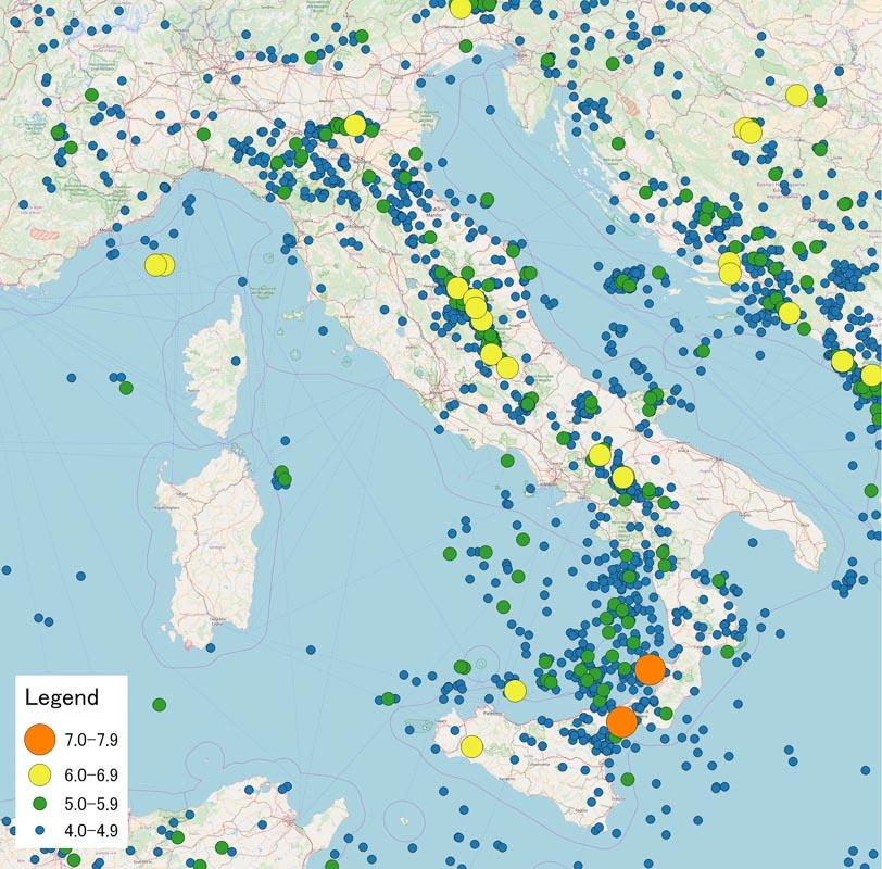 map of earthquakes in italy