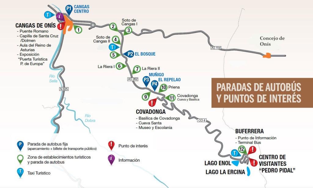 map of parking spots in lagos de covadonga