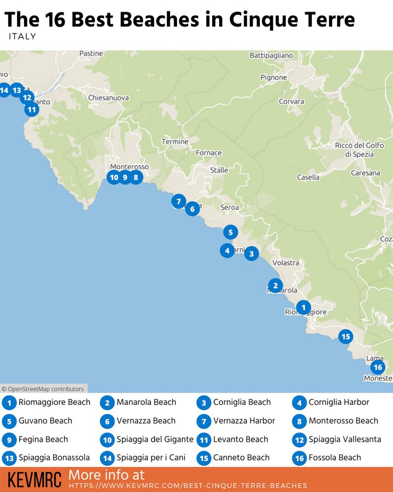 map of the best beaches cinque terre italy