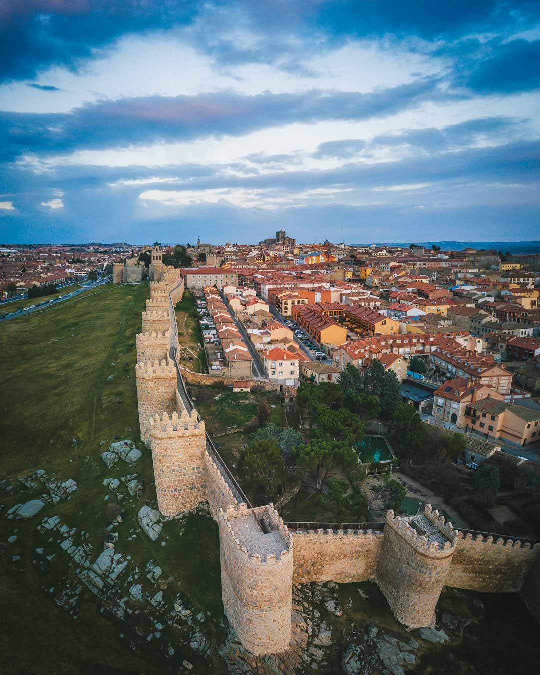the fortified walls around avila as seen from above