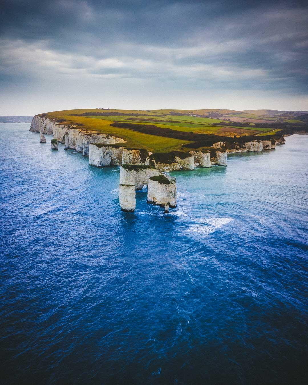 old harry rocks jurassic coast drone