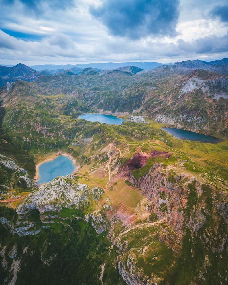 aerial view of the saliencia lakes in the parque nacional de somiedo