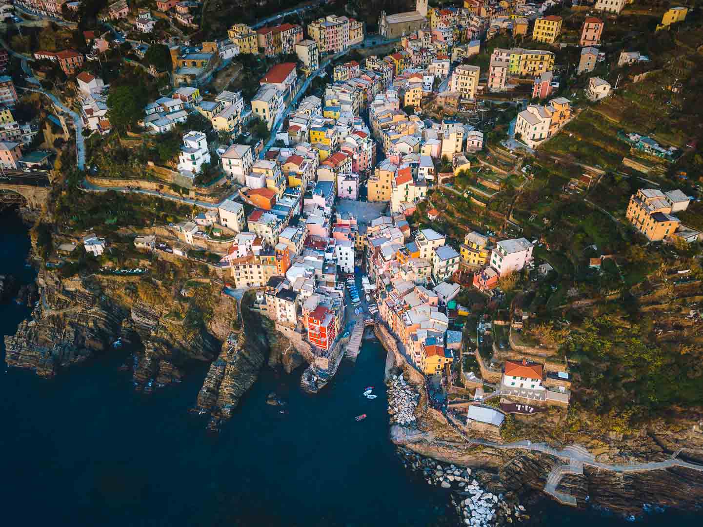 the village of riomaggiore cinque terre from above