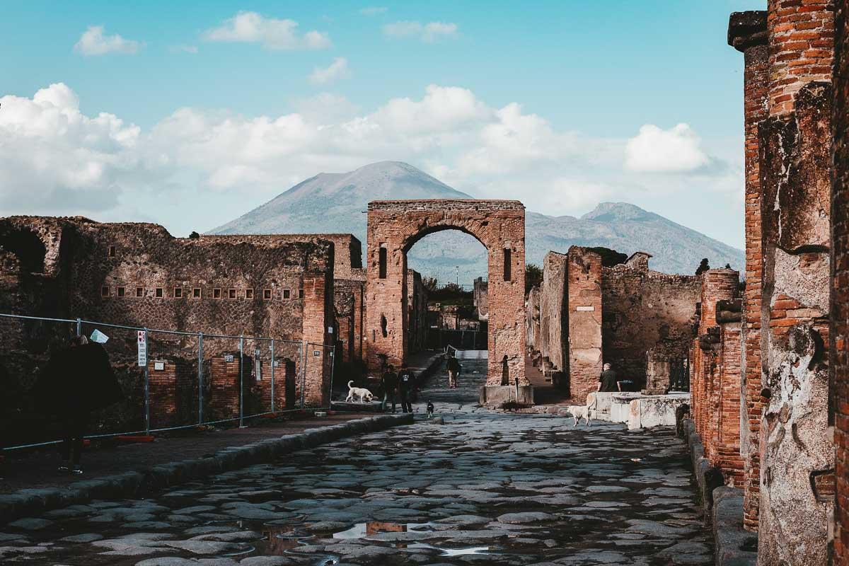 ruins of pompei in front of the mount vesuvius