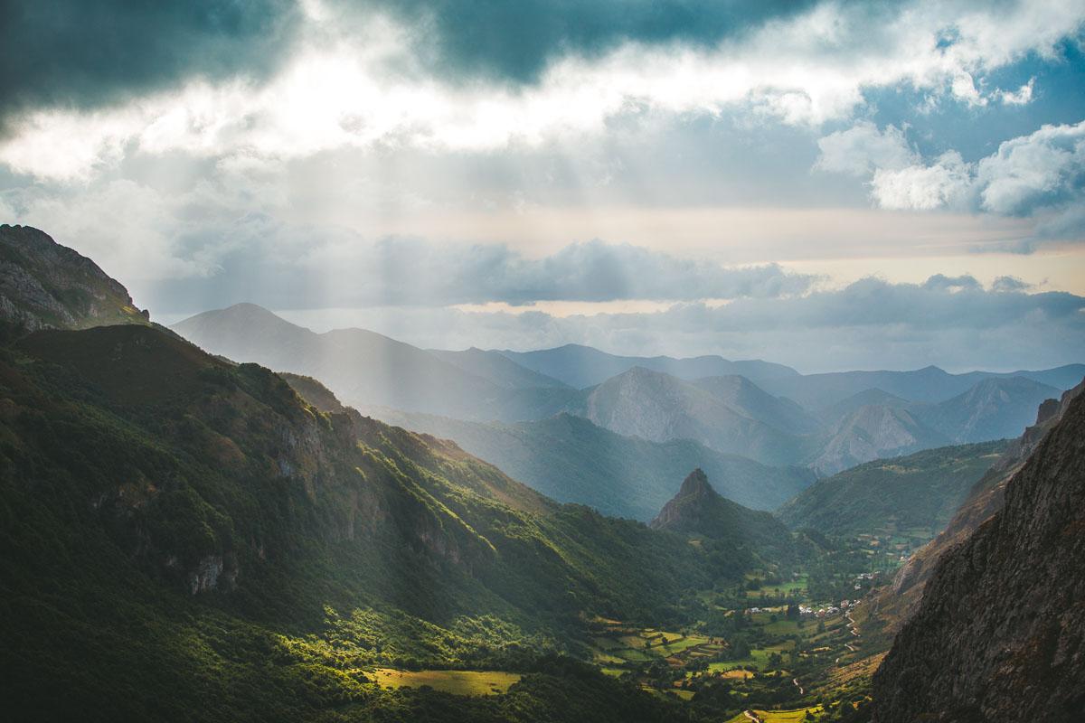 beautiful sun rays over the valle de lago somiedo asturias spain