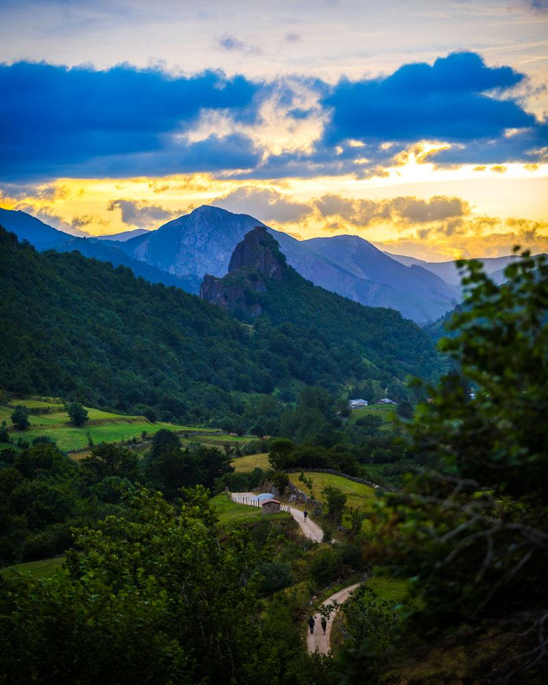 sun setting over somiedo after a long hiking day