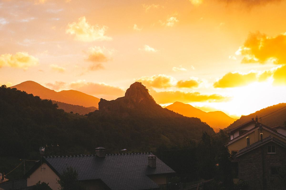 warm sunset over valle de lago somiedo