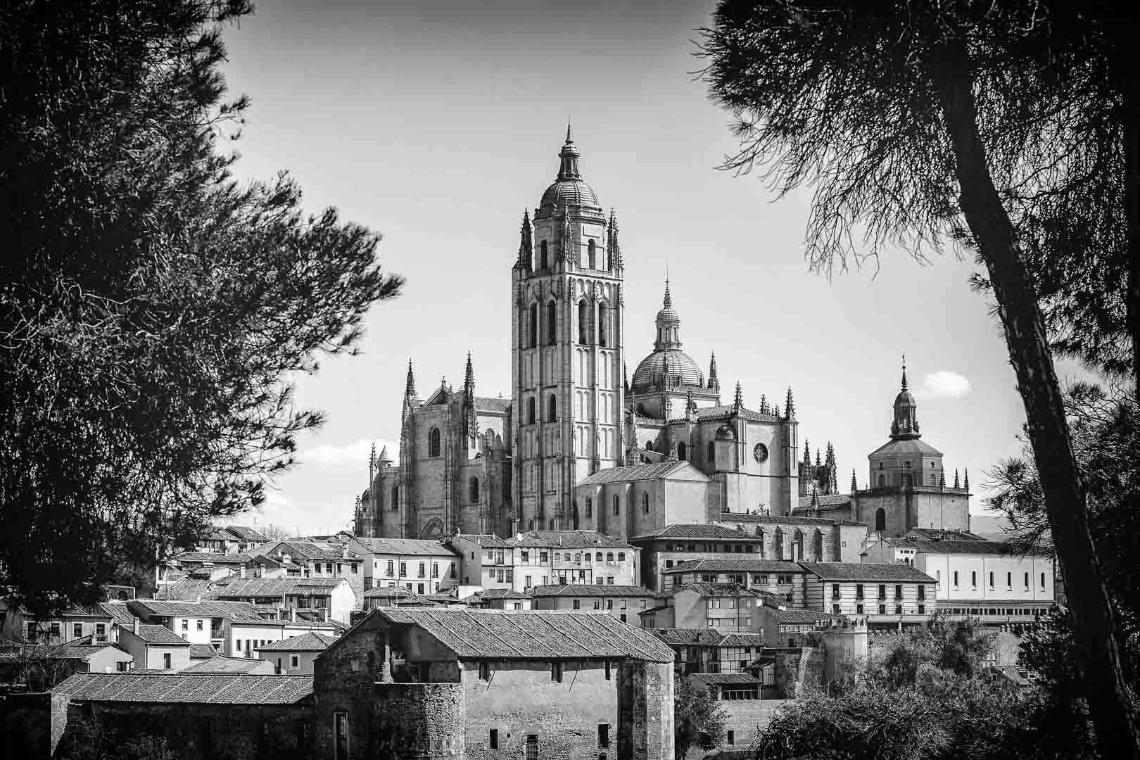 segovia cathedral in black and white