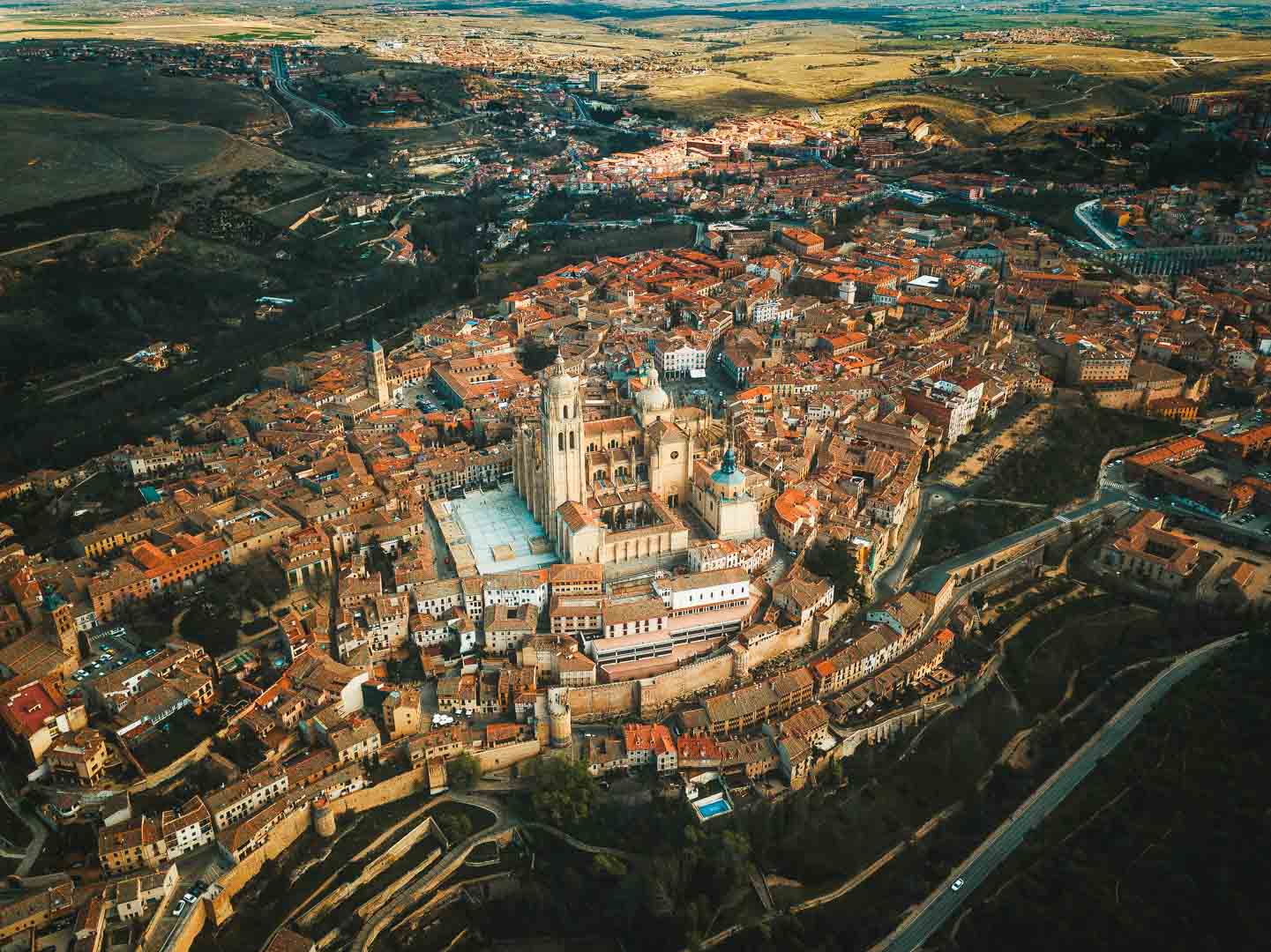 aerial view of the segovia cathedral in segovia spain