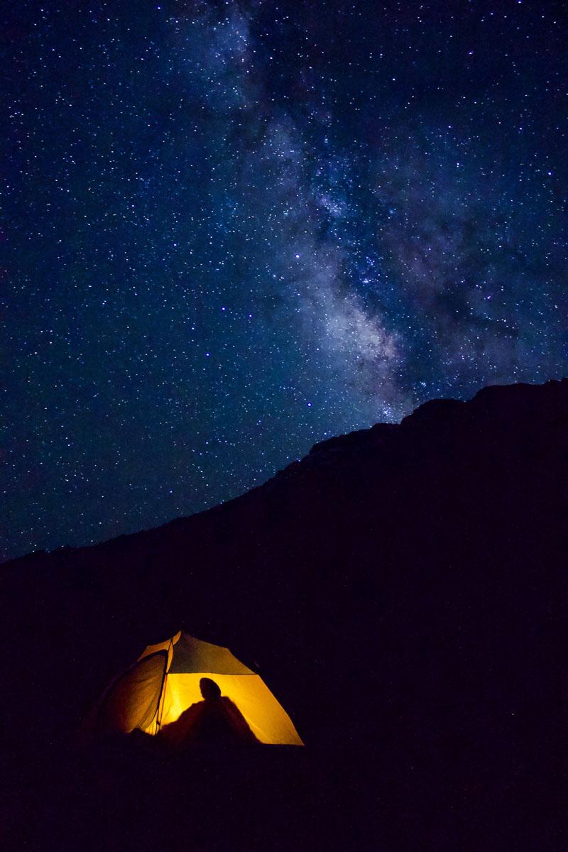 spending the night under the stars in a 6 person pop up tent