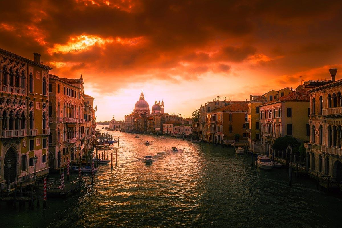 sunset over venice italy