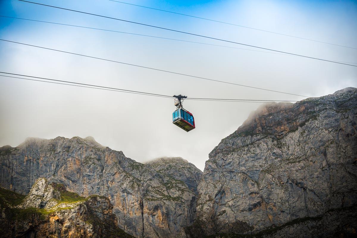 cable car going up in the fog